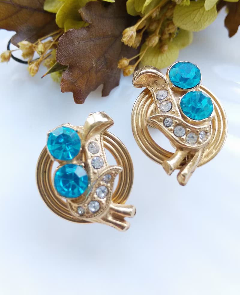 Vintage Jewelry 西洋古董飾品 氣質 對稱 湖水藍 栓式耳環