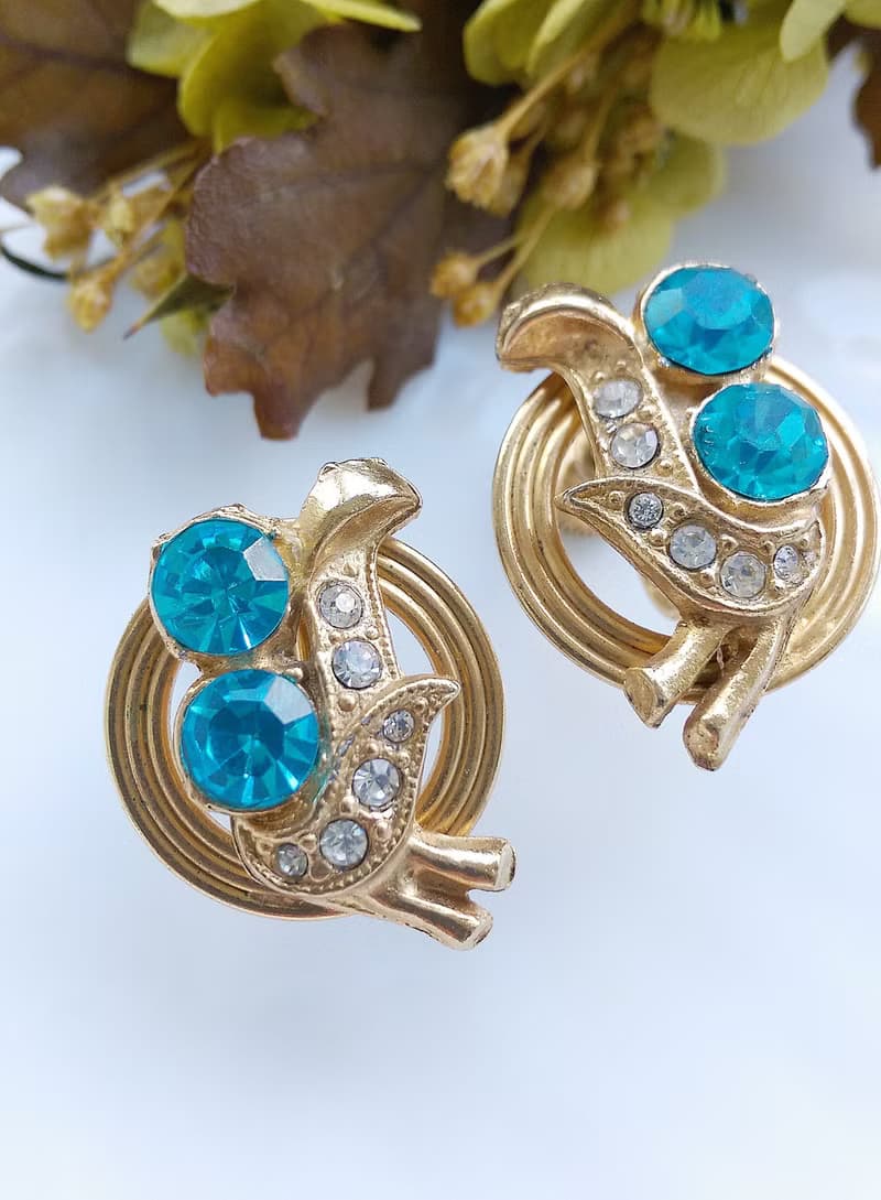 Vintage Jewelry 西洋古董飾品 氣質 對稱 湖水藍 栓式耳環