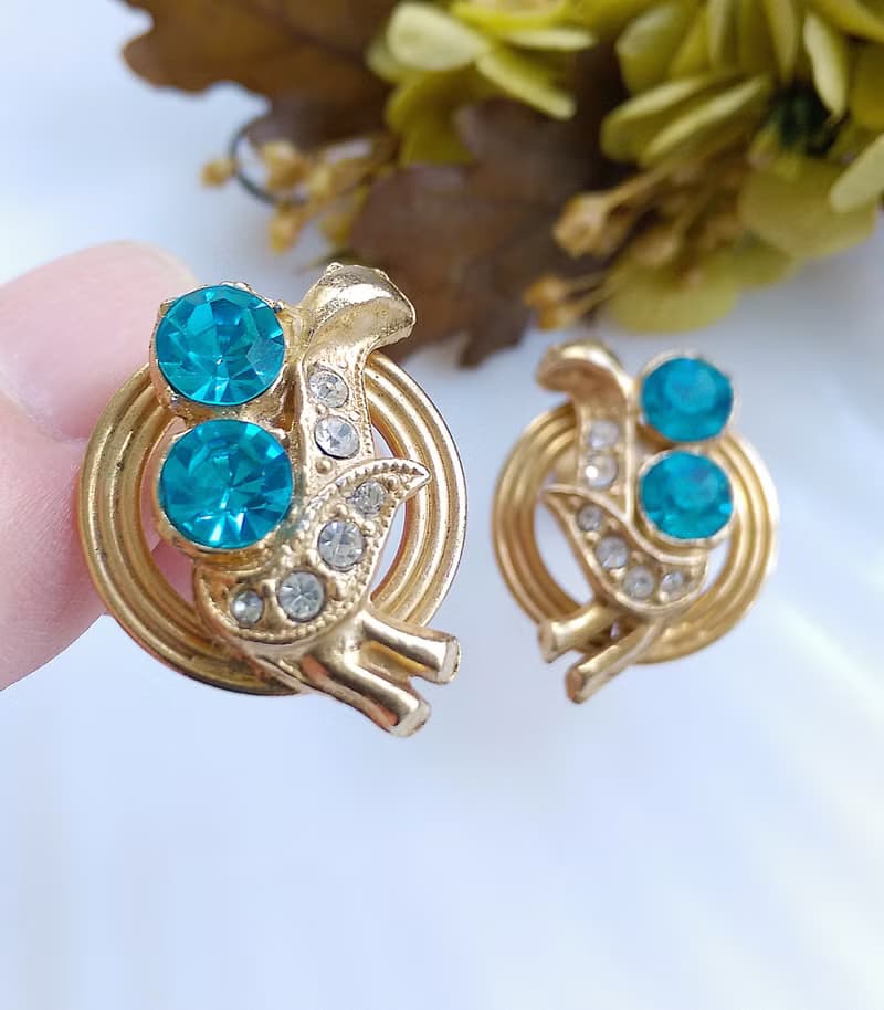 Vintage Jewelry 西洋古董飾品 氣質 對稱 湖水藍 栓式耳環