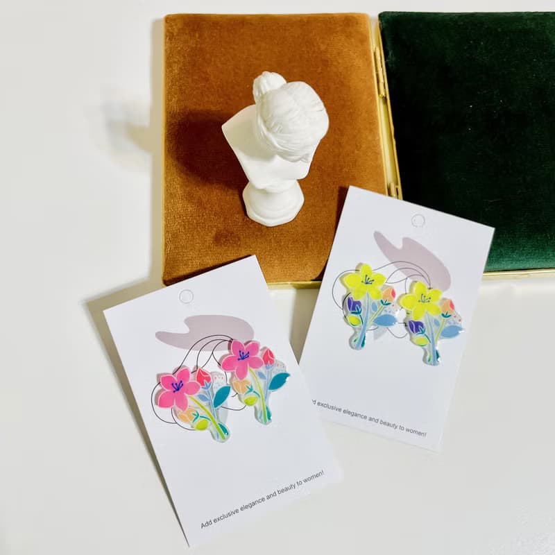 花束耳環/手繪/熱縮片