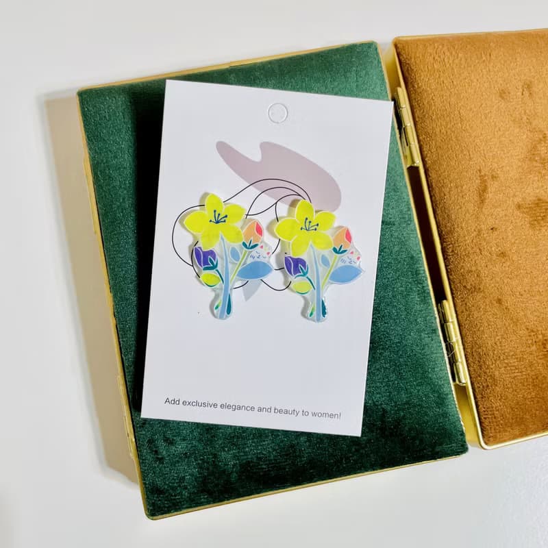 花束耳環/手繪/熱縮片