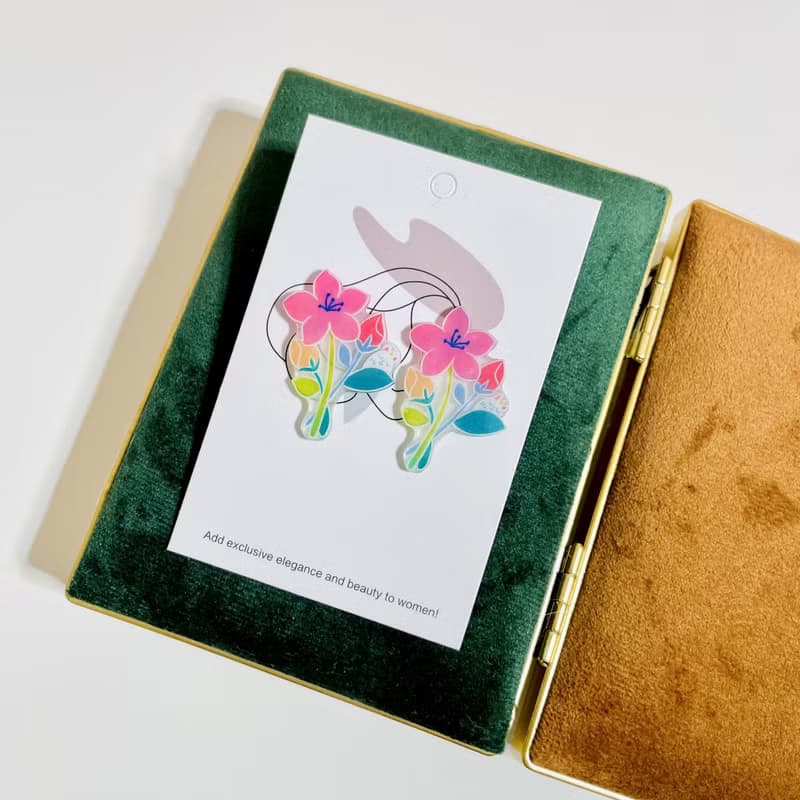 花束耳環/手繪/熱縮片