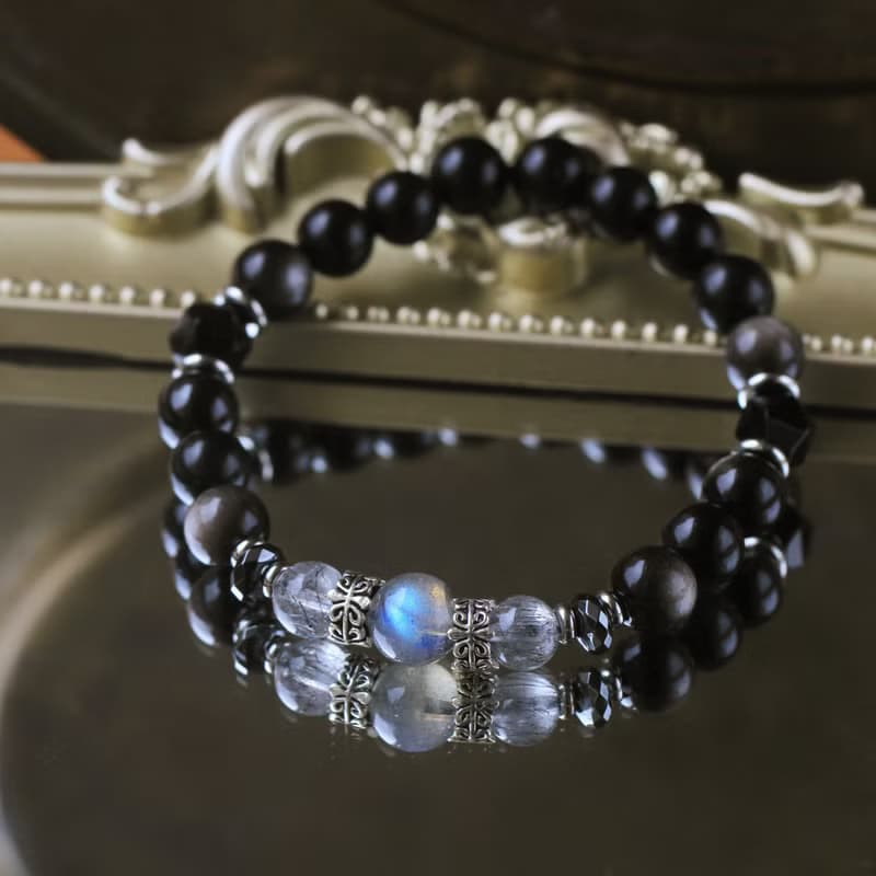 超七 黑曜石 拉長石 黑瑪瑙 水晶手鍊 全方位 招財事業 健康避邪