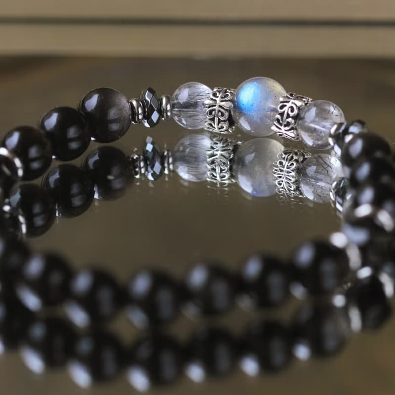 超七 黑曜石 拉長石 黑瑪瑙 水晶手鍊 全方位 招財事業 健康避邪