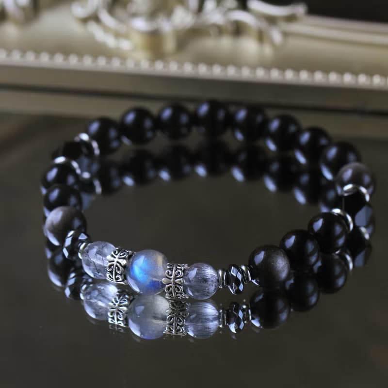 超七 黑曜石 拉長石 黑瑪瑙 水晶手鍊 全方位 招財事業 健康避邪