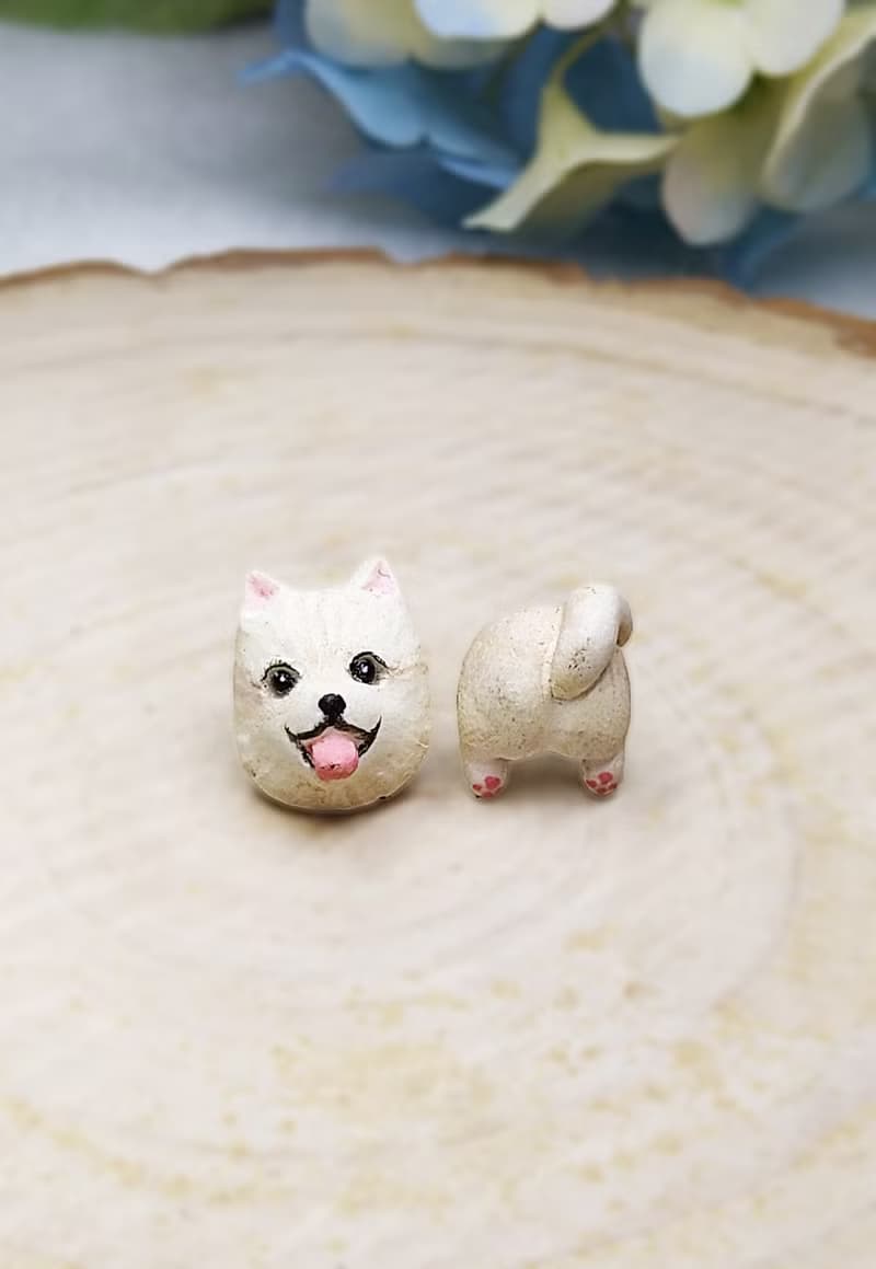 全手作 杏色 松鼠狗耳環 博美犬耳環 防敏感耳針 耳釘/耳夾