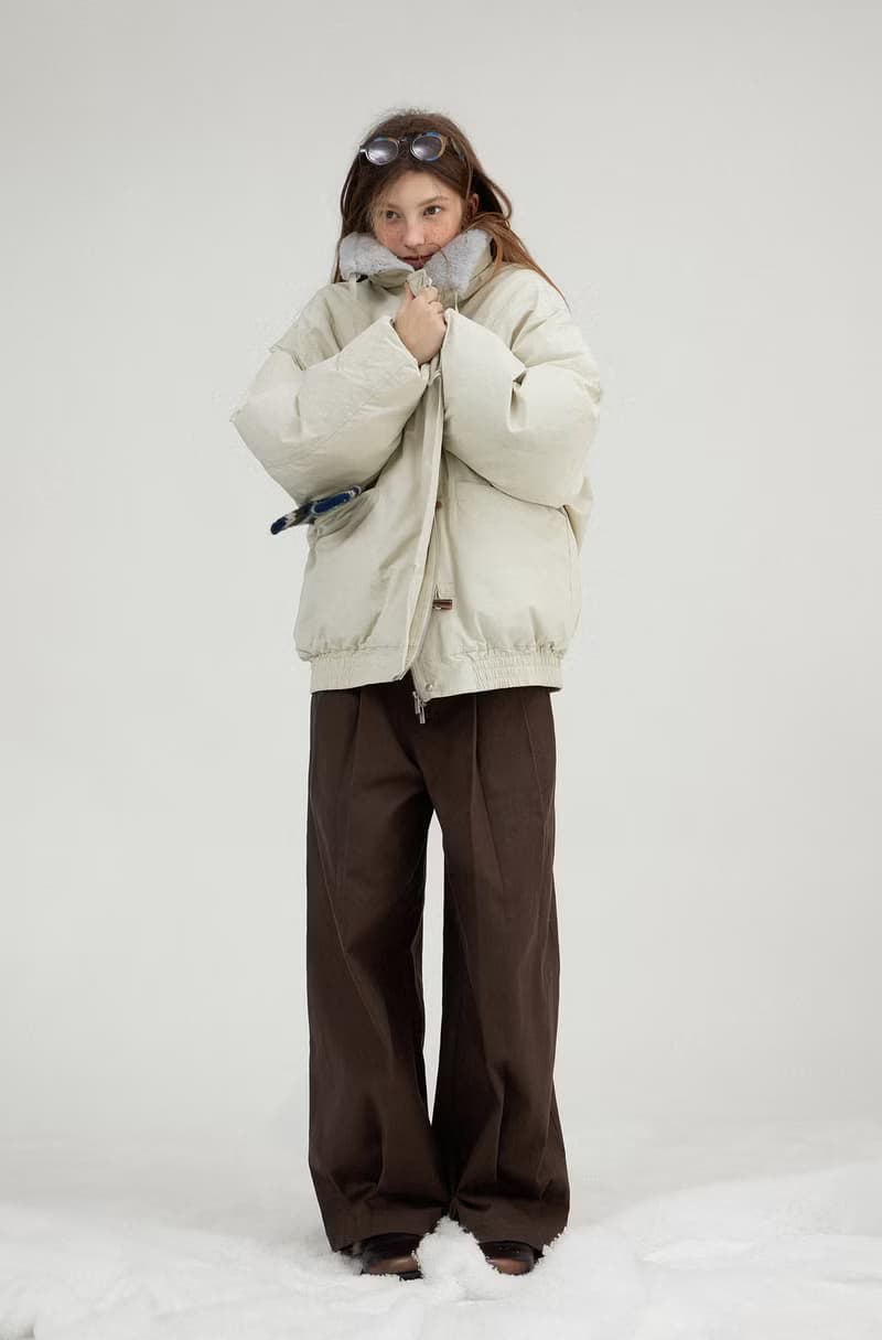 巴恩風復古 毛領牛角扣羽絨服外套