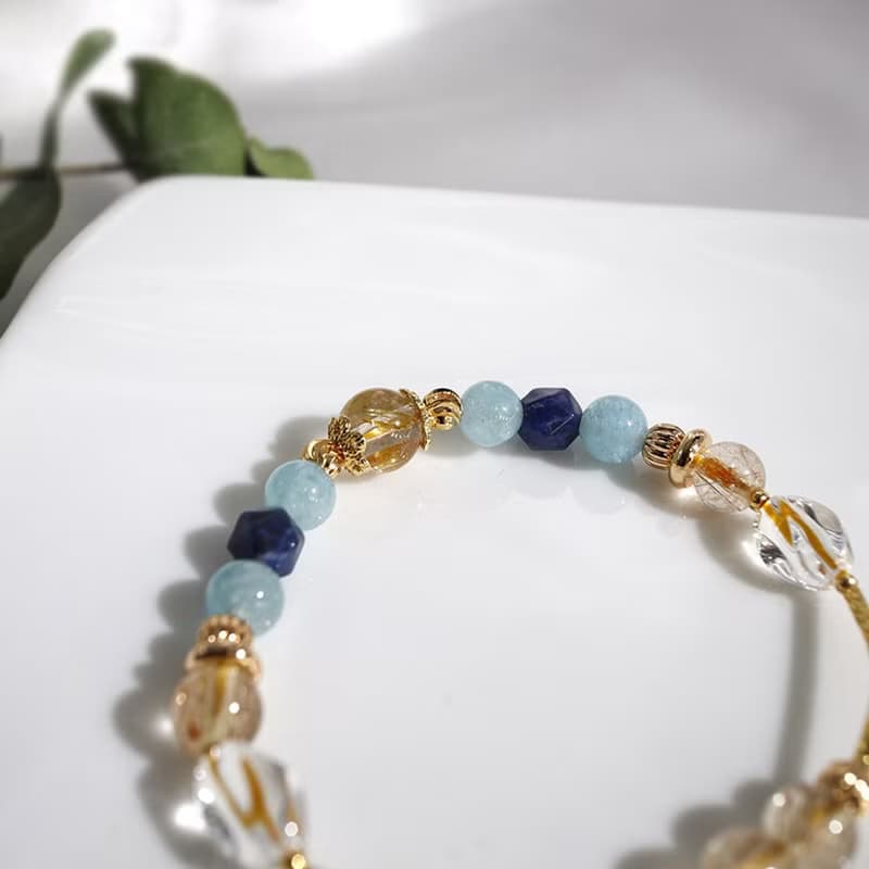 黃金海岸 | A23鈦晶海藍寶藍紋石水晶手鍊