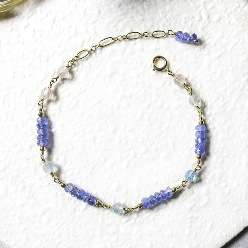 VIIART。公爵夫人。坦桑石摩根石海藍寶石14KGF/14K注金包金手鍊