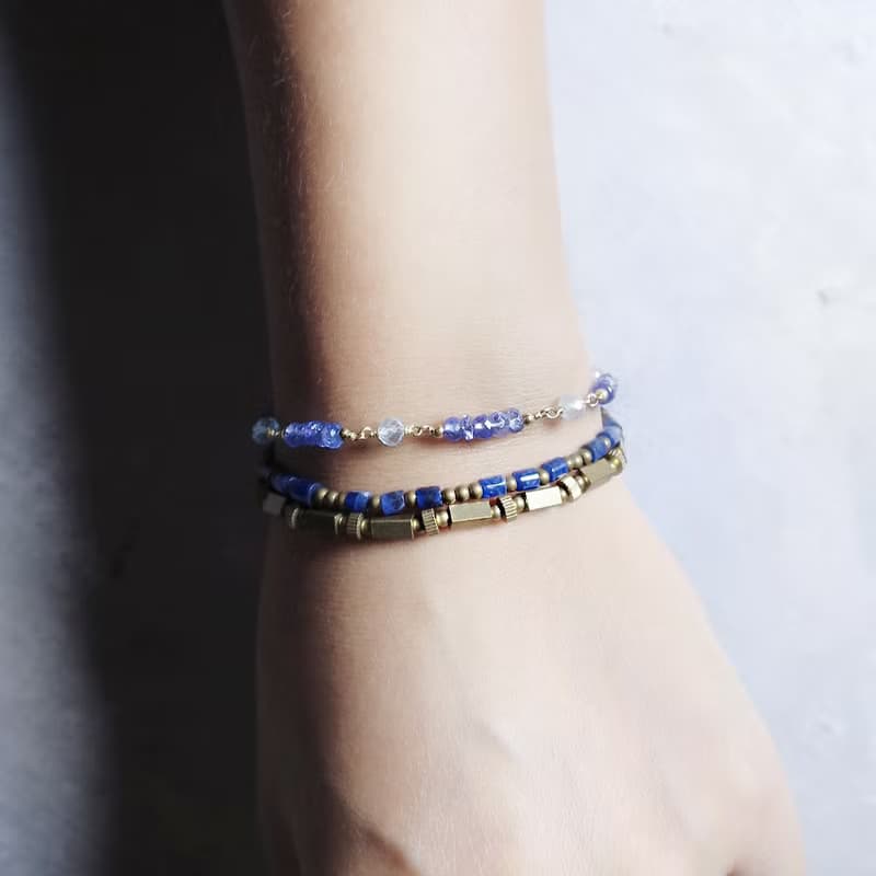 VIIART。公爵夫人。坦桑石摩根石海藍寶石14KGF/14K注金包金手鍊