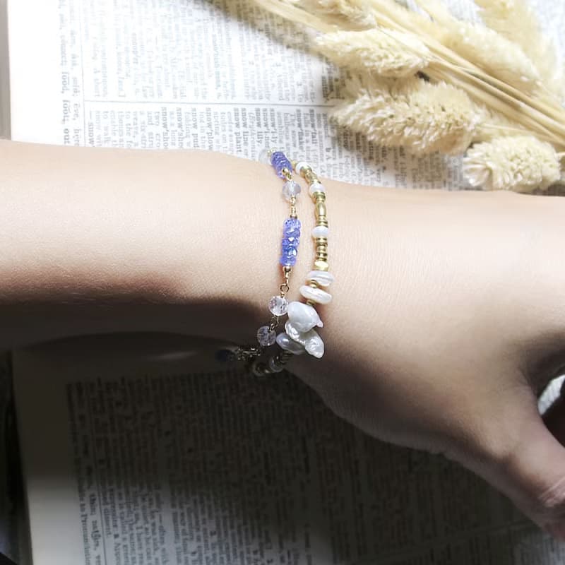 VIIART。公爵夫人。坦桑石摩根石海藍寶石14KGF/14K注金包金手鍊