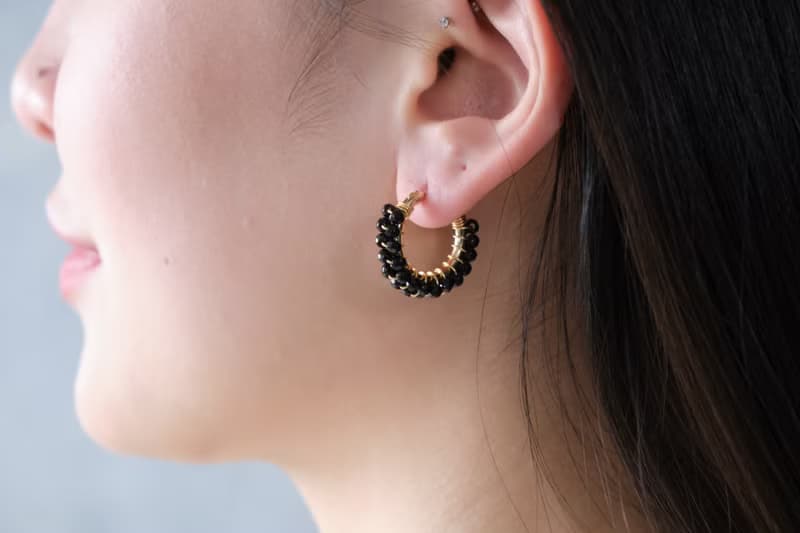 HappyCircle1.9cm│天然黑尖晶石雙層款 14kgf 耳夾 生日 禮物