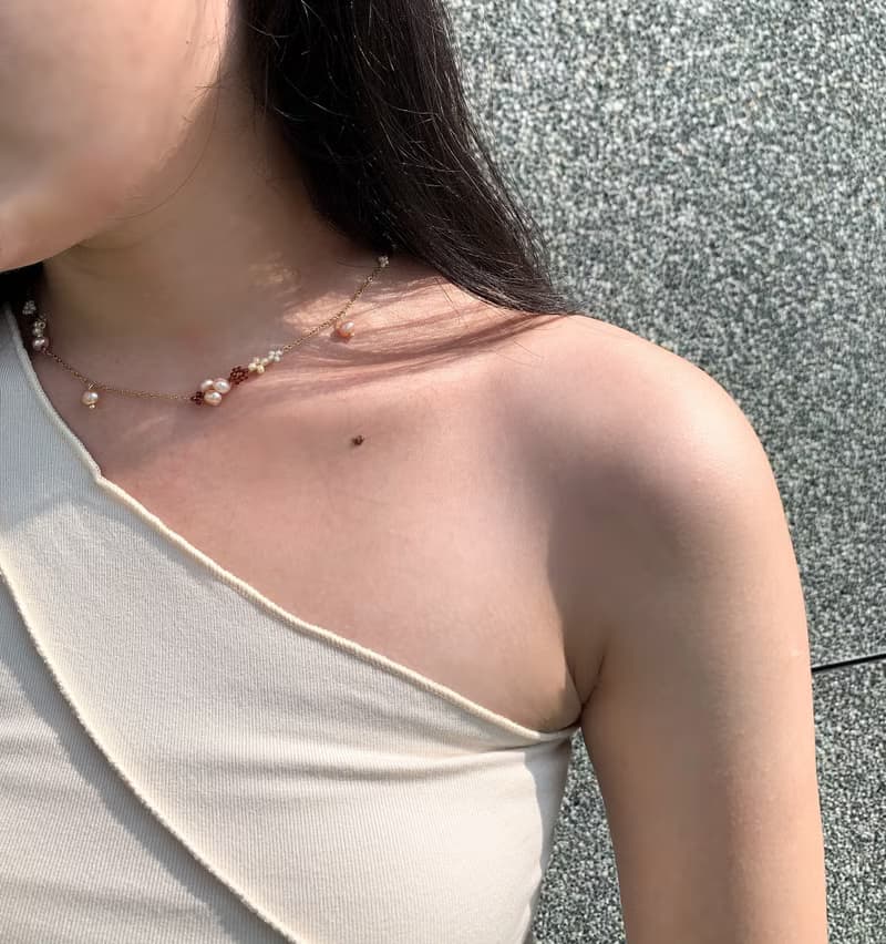 汐 串珠項鍊 淡水珍珠 不鏽鋼鍊 抗敏