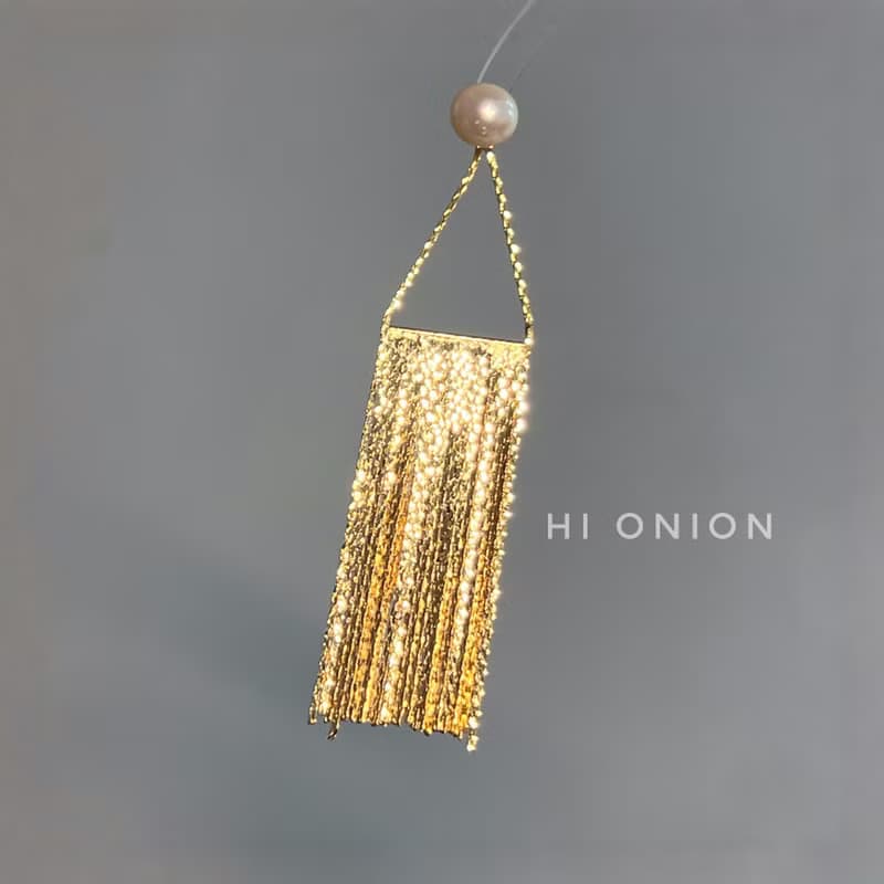 Hi Onion巴黎春夢 小眾設計珍珠耳釘耳夾耳環女高級絲滑流蘇誇張