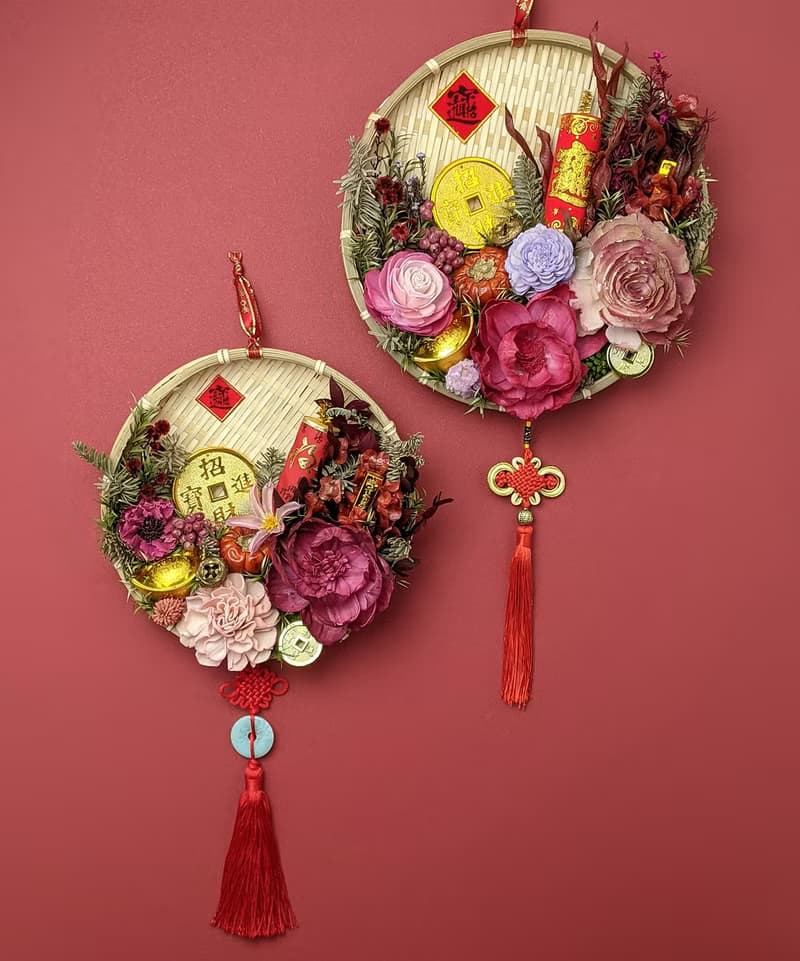 乾燥花米篩開運新年春聯掛飾-招財進寶款15-18cm