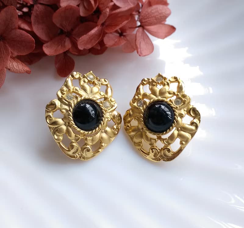 Vintage Jewelry 西洋古董飾品 典雅 啞光 霧金 針式耳環