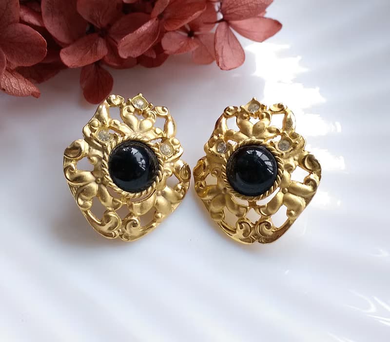 Vintage Jewelry 西洋古董飾品 典雅 啞光 霧金 針式耳環