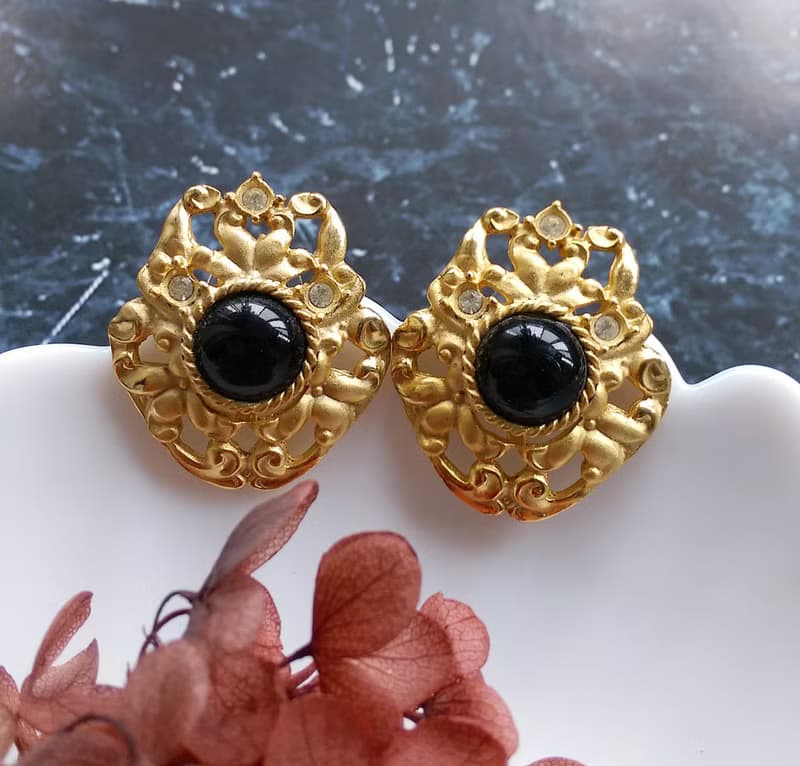 Vintage Jewelry 西洋古董飾品 典雅 啞光 霧金 針式耳環