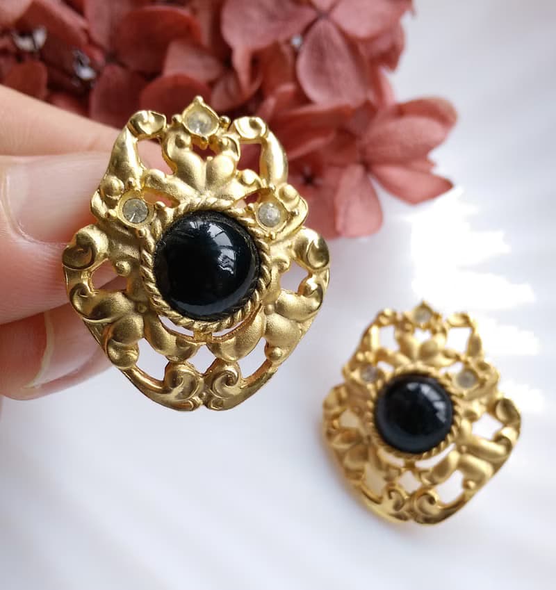 Vintage Jewelry 西洋古董飾品 典雅 啞光 霧金 針式耳環