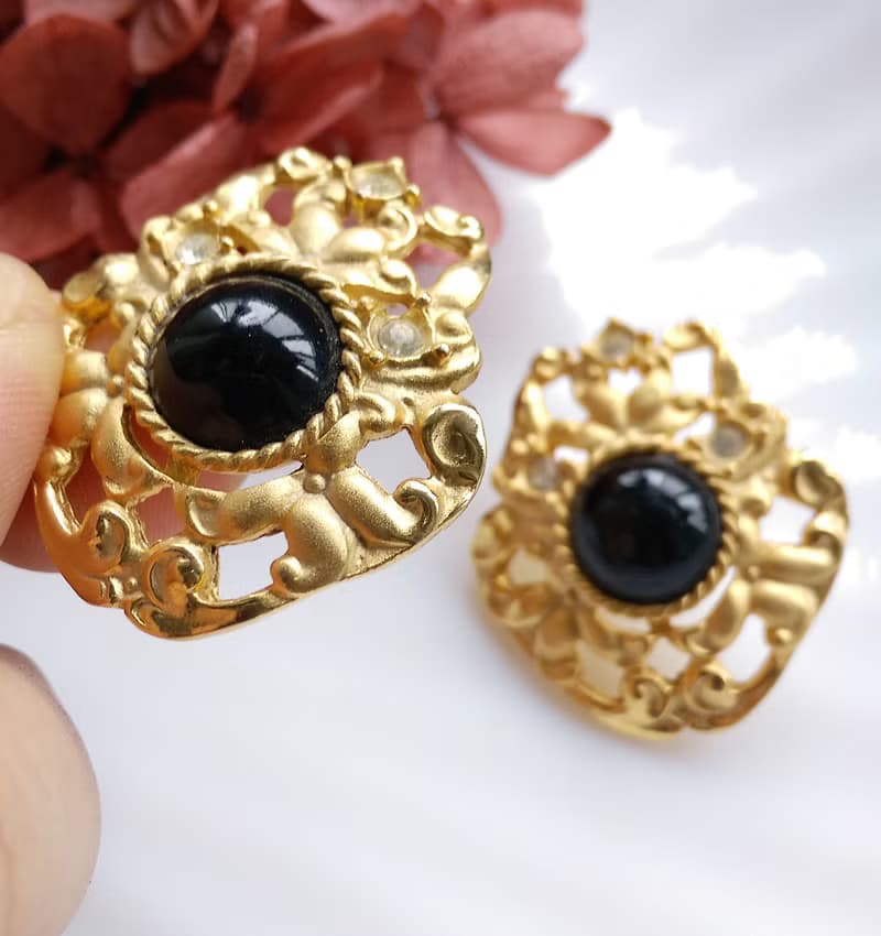 Vintage Jewelry 西洋古董飾品 典雅 啞光 霧金 針式耳環