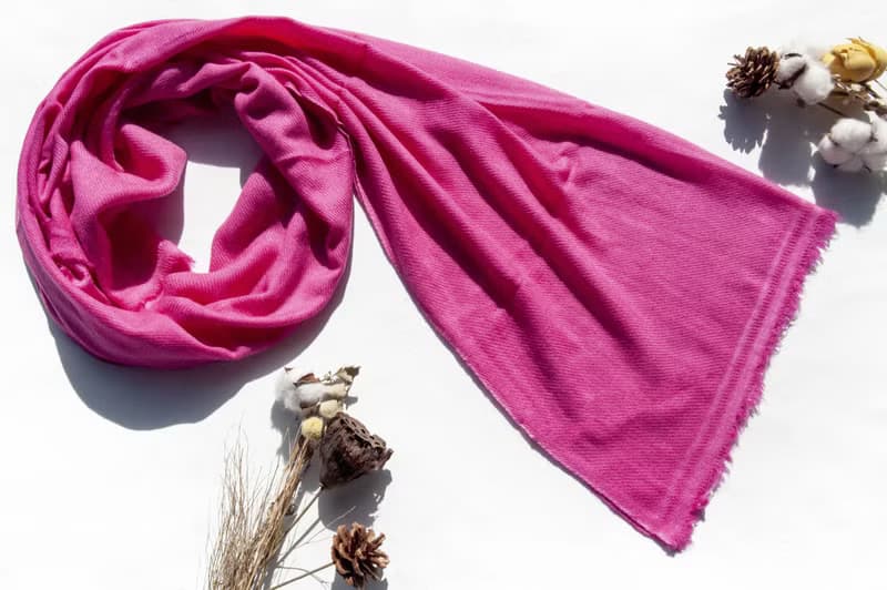 喀什米爾Cashmere/羊絨圍巾/純羊毛圍巾披巾/戒指絨披肩-玫瑰亮粉