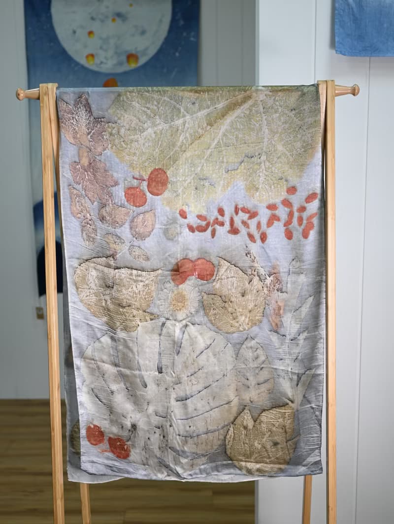 【記憶有限】EcoPrint 花葉移印 真絲 圍巾/掛畫