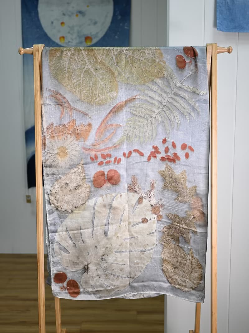 【記憶有限】EcoPrint 花葉移印 真絲 圍巾/掛畫