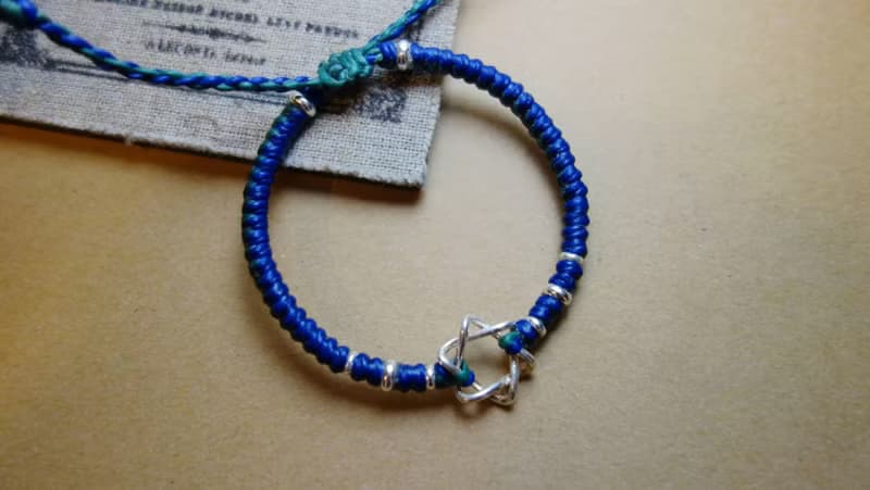 大衛之星六芒星 925純銀蠶絲蠟線編織手鍊/ Hexagram 925 silver