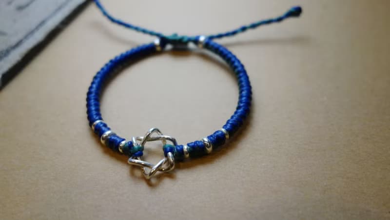 大衛之星六芒星 925純銀蠶絲蠟線編織手鍊/ Hexagram 925 silver