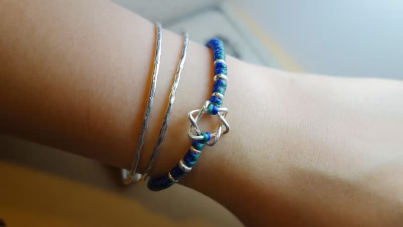 大衛之星六芒星 925純銀蠶絲蠟線編織手鍊/ Hexagram 925 silver