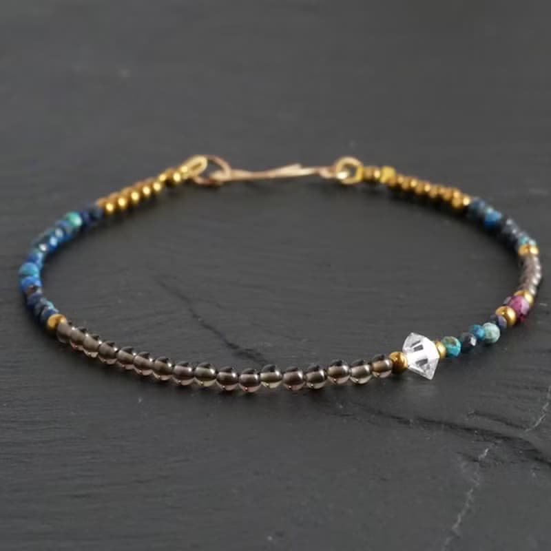 スモーキークォーツとクリソコラのアシンメトリーブレスレット
