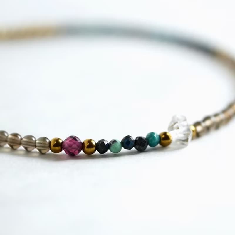 スモーキークォーツとクリソコラのアシンメトリーブレスレット