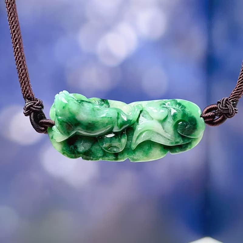 花青翡翠巧雕如意三腳蟾蜍項鍊 | 天然緬甸玉翡翠A貨 | 送禮