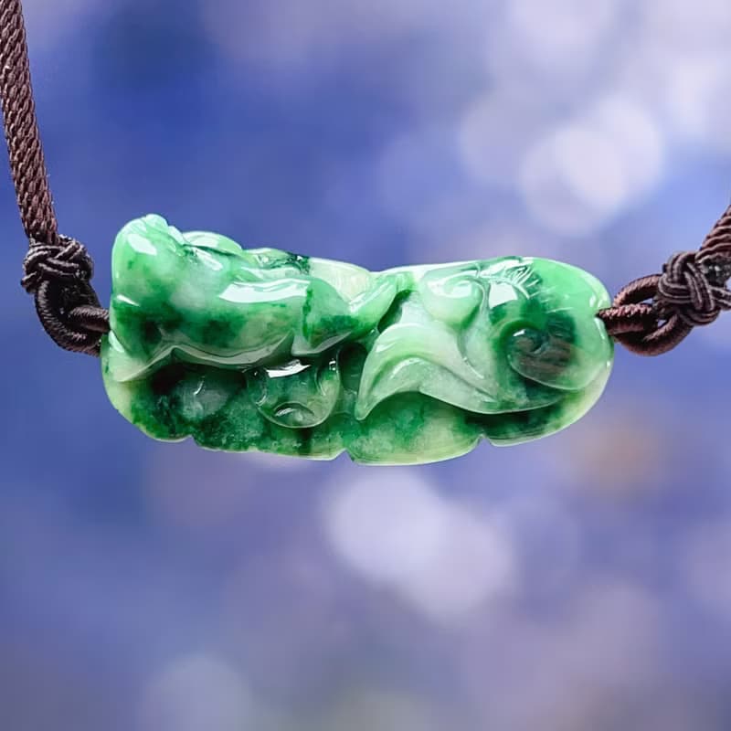 花青翡翠巧雕如意三腳蟾蜍項鍊 | 天然緬甸玉翡翠A貨 | 送禮