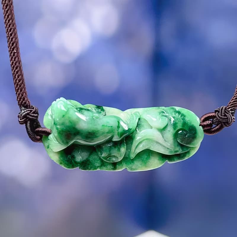 花青翡翠巧雕如意三腳蟾蜍項鍊 | 天然緬甸玉翡翠A貨 | 送禮
