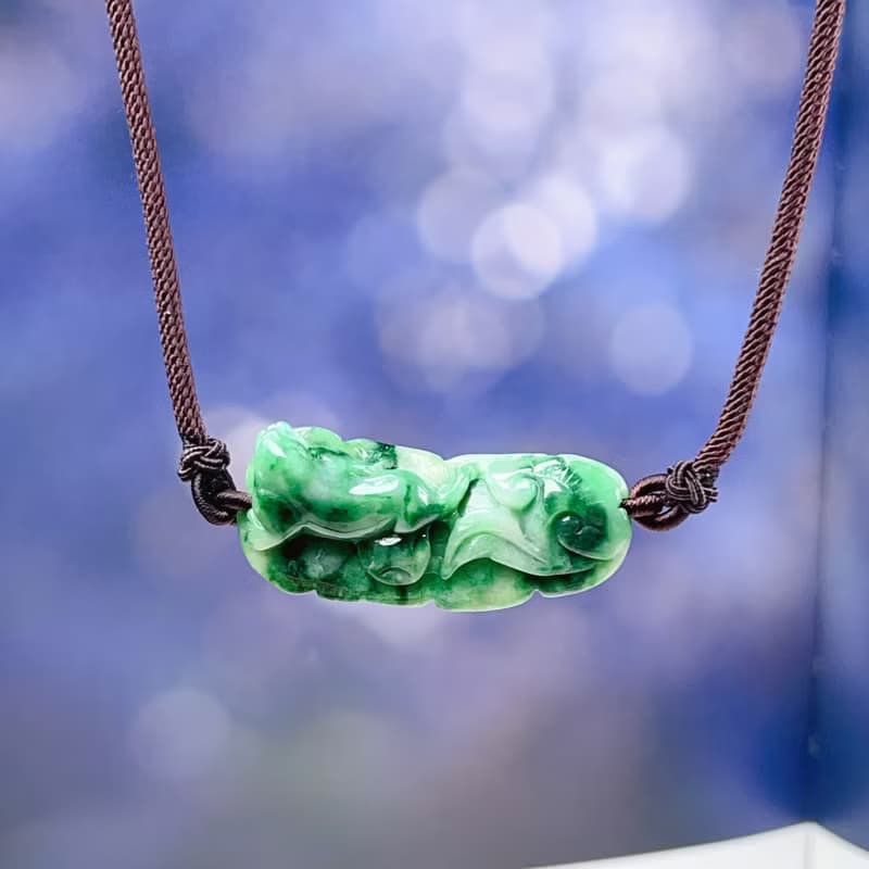 花青翡翠巧雕如意三腳蟾蜍項鍊 | 天然緬甸玉翡翠A貨 | 送禮