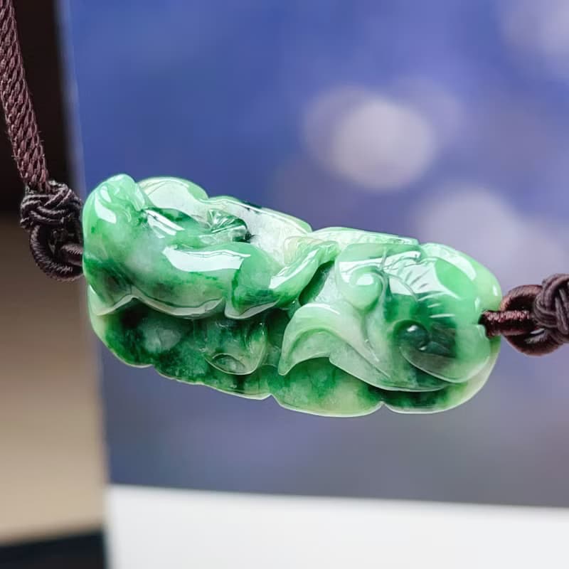 花青翡翠巧雕如意三腳蟾蜍項鍊 | 天然緬甸玉翡翠A貨 | 送禮