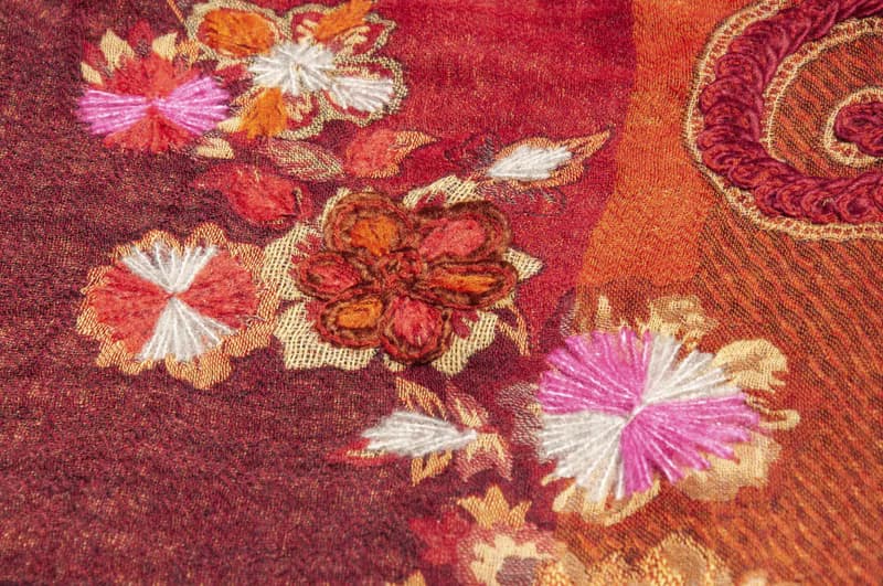 喀什米爾Cashmere/水煮羊毛披肩/針織圍巾/刺繡圍巾/羊絨披巾-花