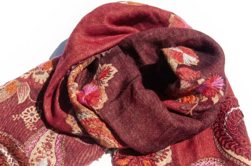 喀什米爾Cashmere/水煮羊毛披肩/針織圍巾/刺繡圍巾/羊絨披巾-花