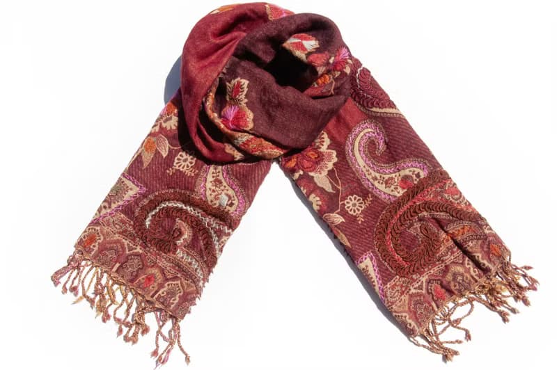 喀什米爾Cashmere/水煮羊毛披肩/針織圍巾/刺繡圍巾/羊絨披巾-花