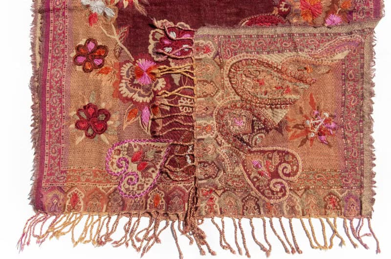喀什米爾Cashmere/水煮羊毛披肩/針織圍巾/刺繡圍巾/羊絨披巾-花