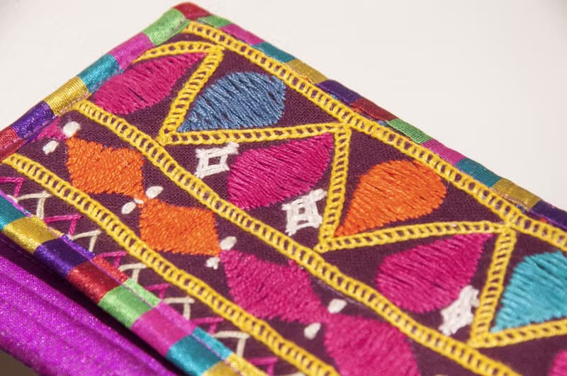 手工刺繡錢包 民族風長夾 刺繡皮夾 手工刺繡筆袋-沙漠花朵刺繡包