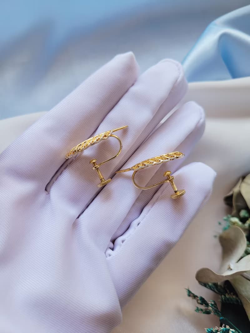 美國西洋古董飾品/ 葡萄牙製925純銀鎏金栓式耳環/復古珠寶首飾