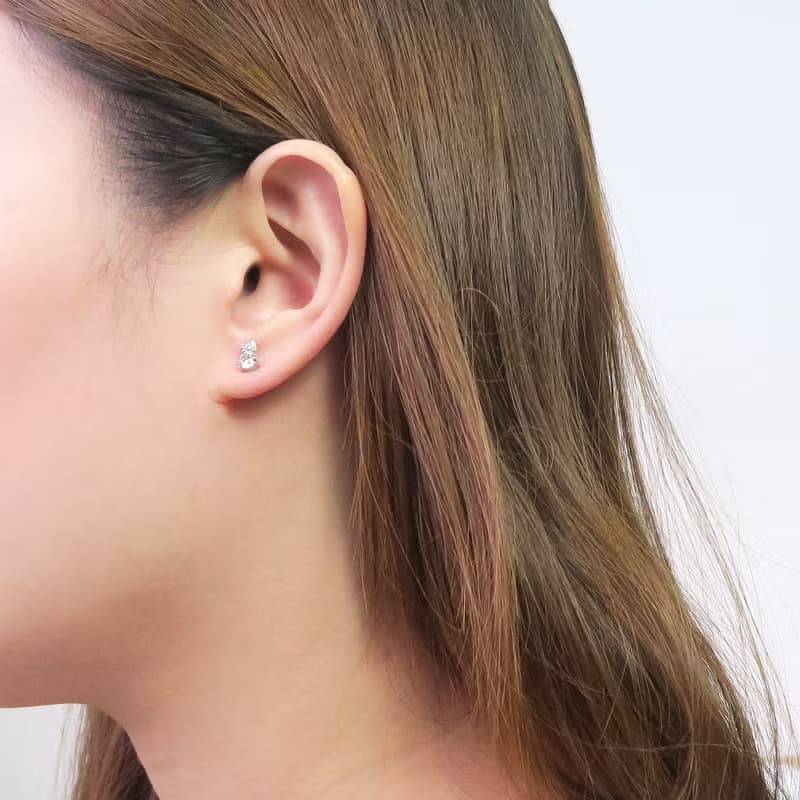 晶燦夜光 純銀耳環 圓形小鑽 白K 女生耳環