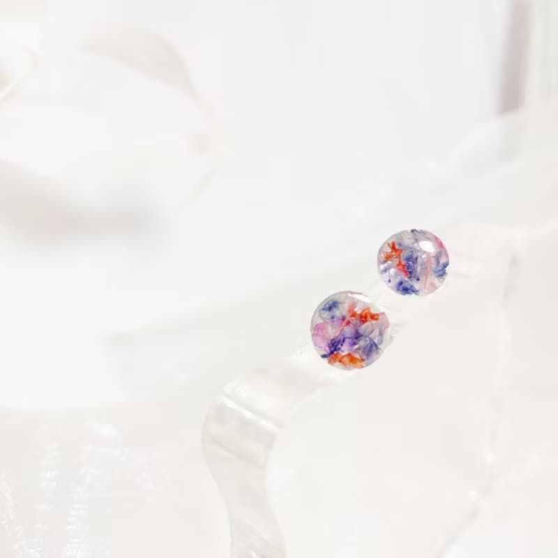 藍粉繽紛 真花手工 樹脂耳環/無痛耳夾 UV穿搭配件