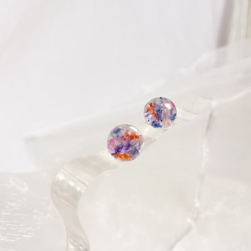 藍粉繽紛 真花手工 樹脂耳環/無痛耳夾 UV穿搭配件