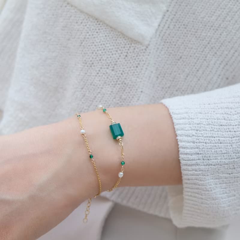 靜謐時光 - 14K包金綠玉髓手鍊