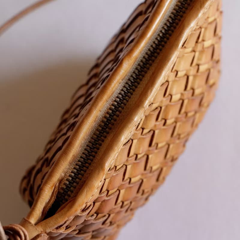 手編みヌメ革ショルダーバッグスマホポーチ小物入れ