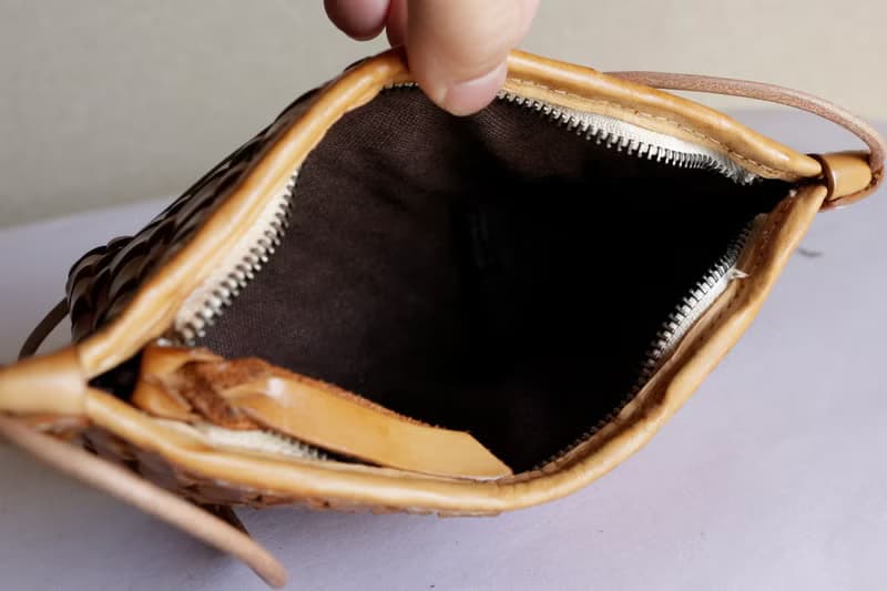 手編みヌメ革ショルダーバッグスマホポーチ小物入れ