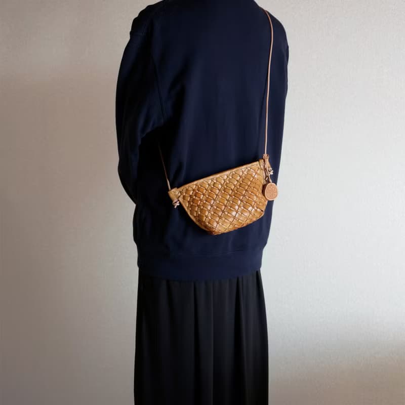 手編みヌメ革ショルダーバッグスマホポーチ小物入れ